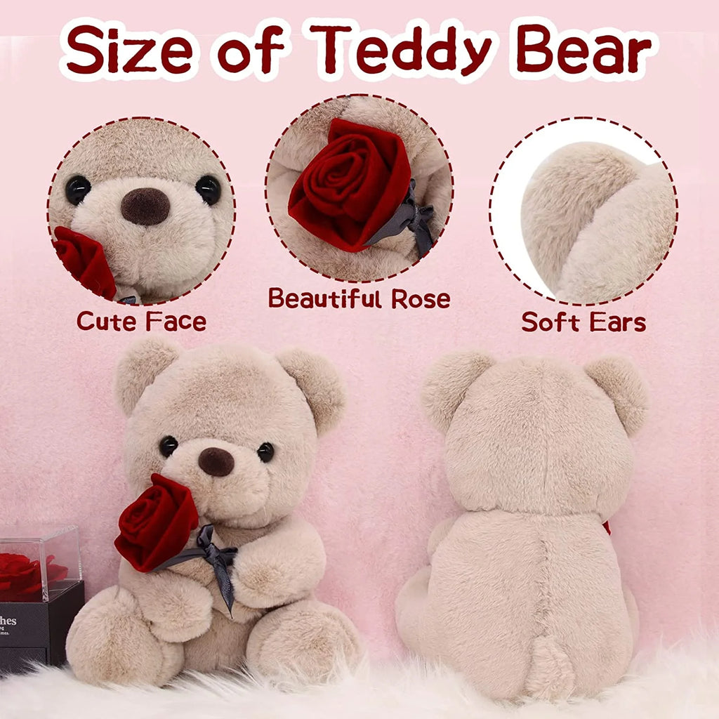 10 Inch Teddy Bear Plush Stuffed Animal with Rose K636