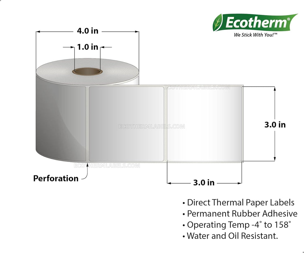 3x3 Thermal Labels Paper Stickers 525 Per Roll 4 Rolls D9036