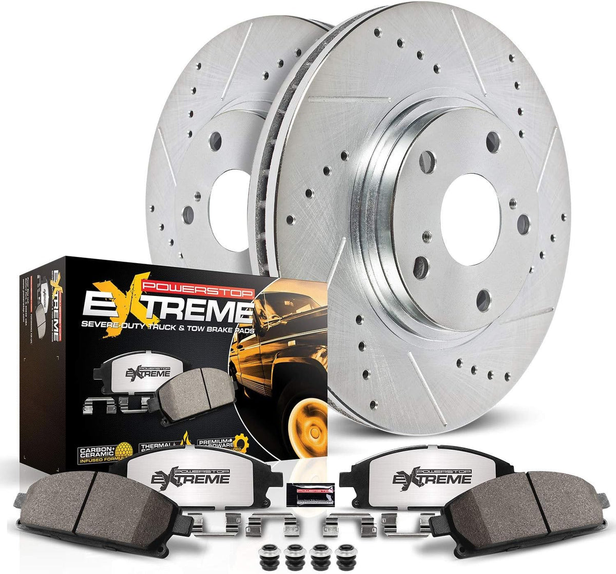 Front Z36 Carbon Fiber Ceramic Brake Pads and Drilled Slotted Brake Rotors C7901