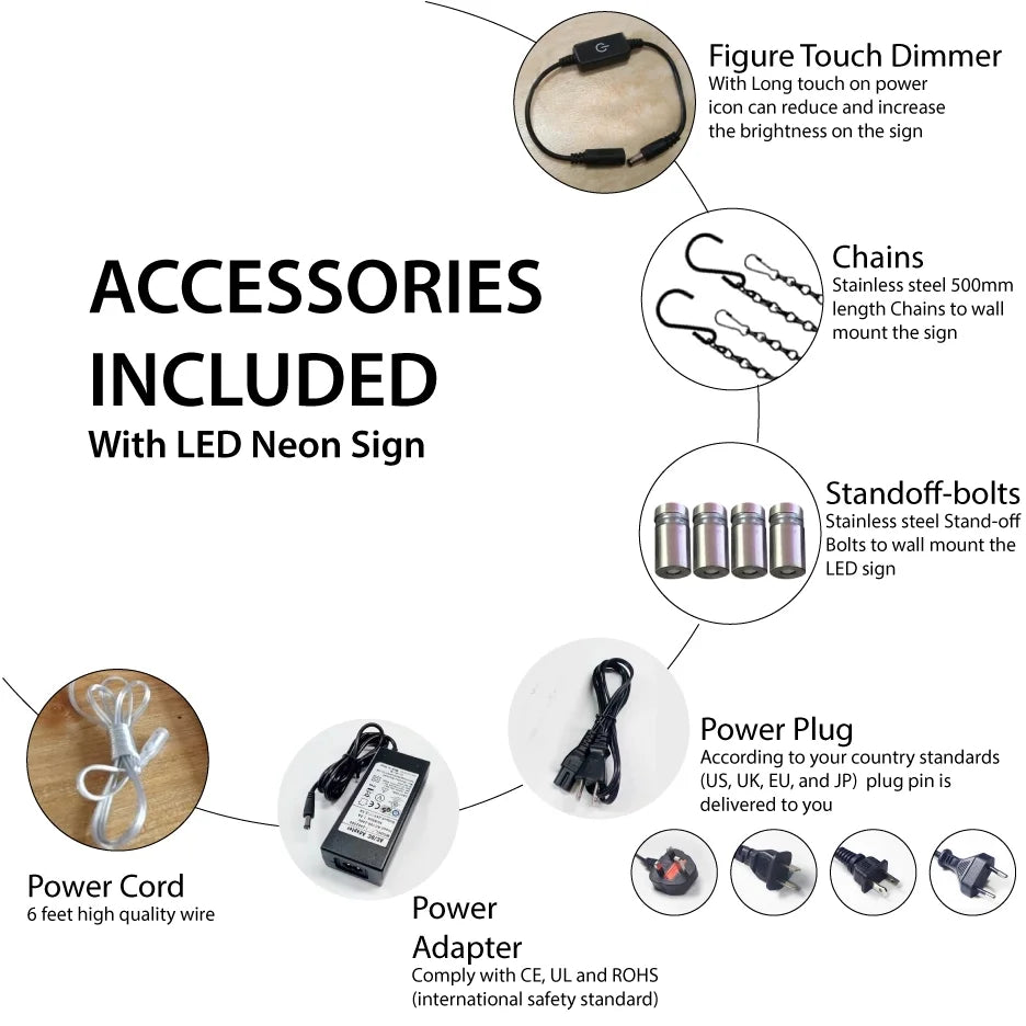Black Square Cut Acrylic Backing LED Neon Sign with Dimmer T4514