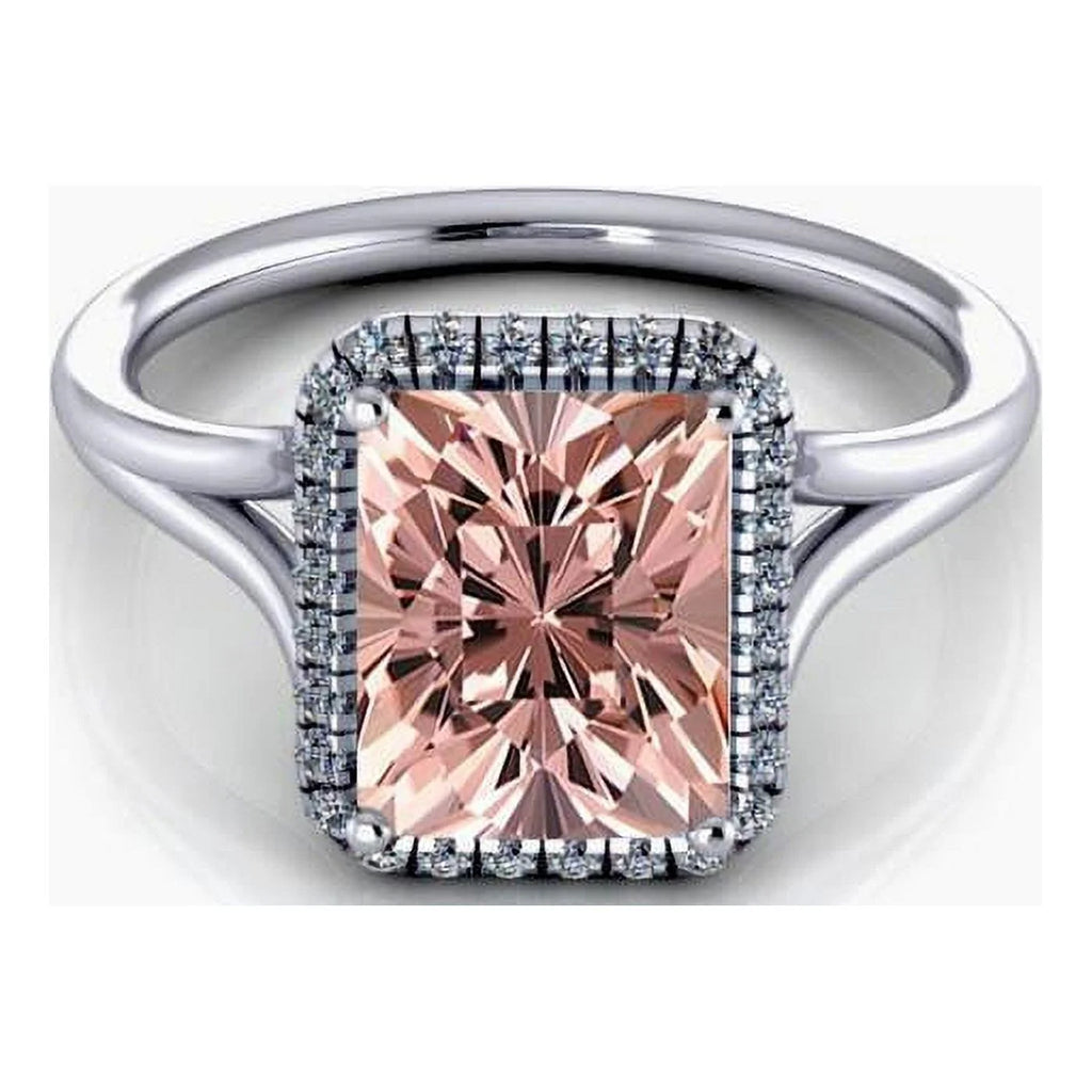 Emerald Cut Morganite Bridal Set with Diamond Moissanites X868