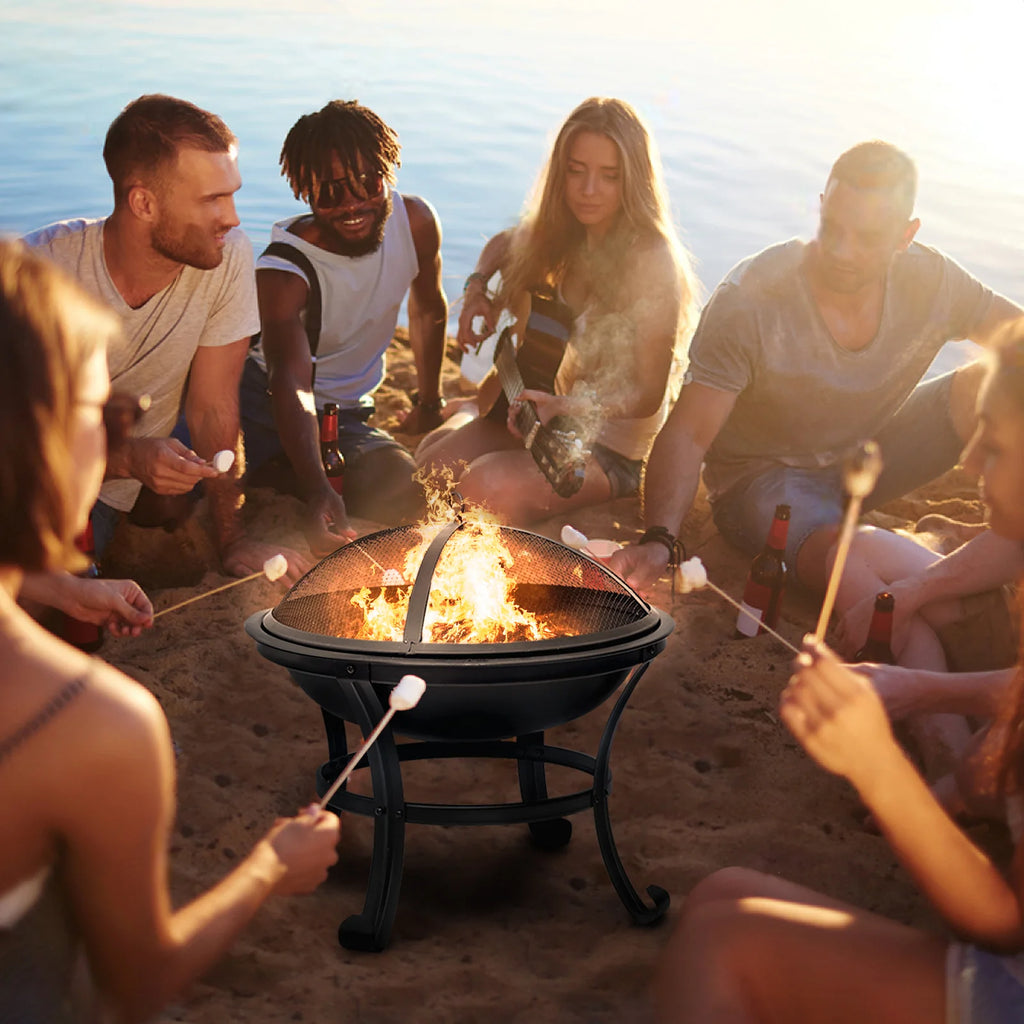 22 inch Portable Wood Burning Fire Pit Bowl with Spark Screen, Log Grate, Poker U2904