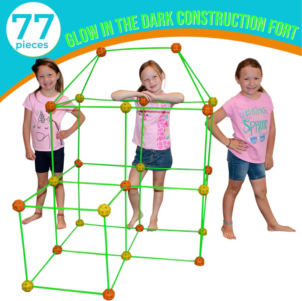 77 PCs Fort Building Kit with Orange Sheet and Glow in The Dark Sticks I329