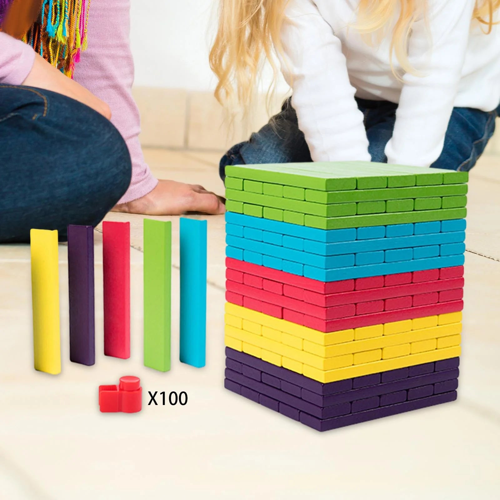100 Pieces Wooden Blocks Stacking Game Building Kits Board Games J540