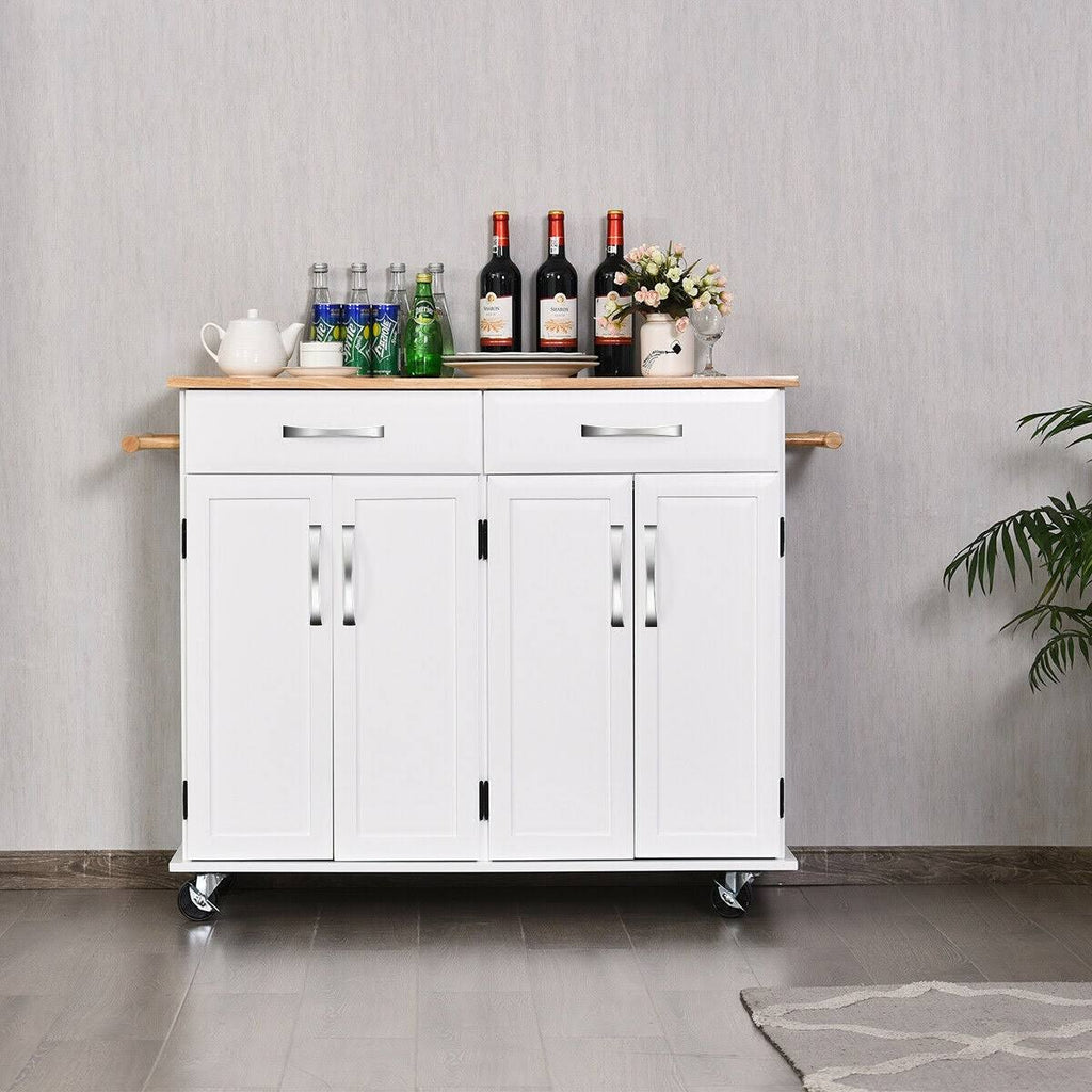 White Wood Top Rolling Kitchen Utility Cart F529