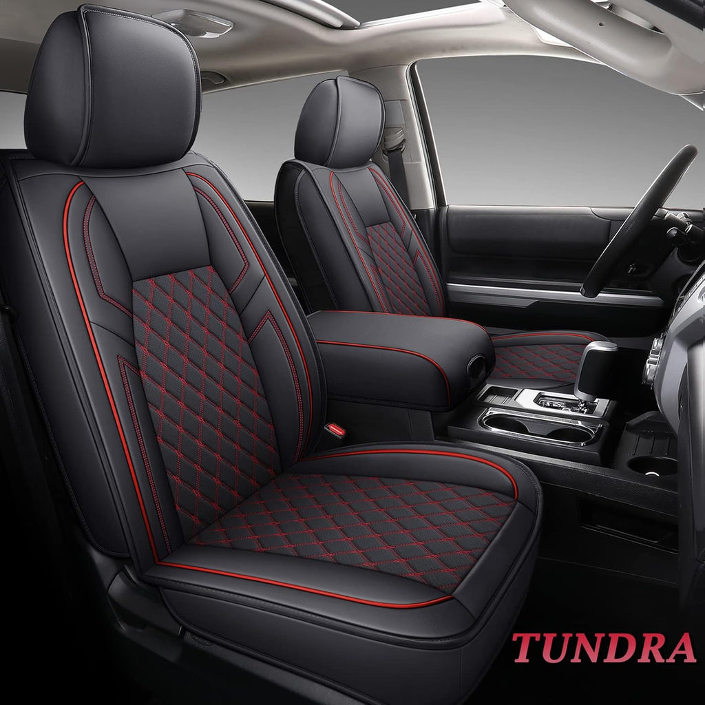 Black-and-Red Waterproof Leather Seat Covers Full Set 5PCS Z281421