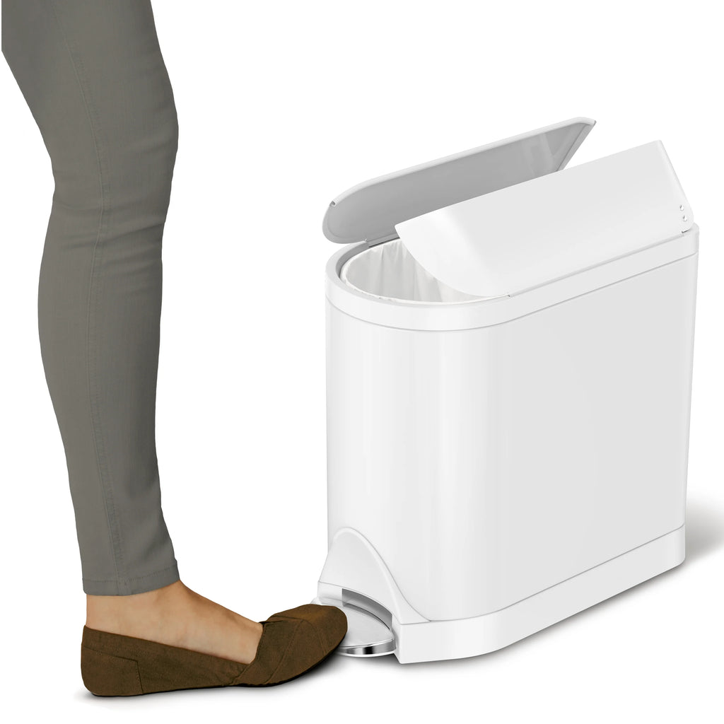 White Stainless Steel Butterfly Lid Bathroom Trash Can Y66034