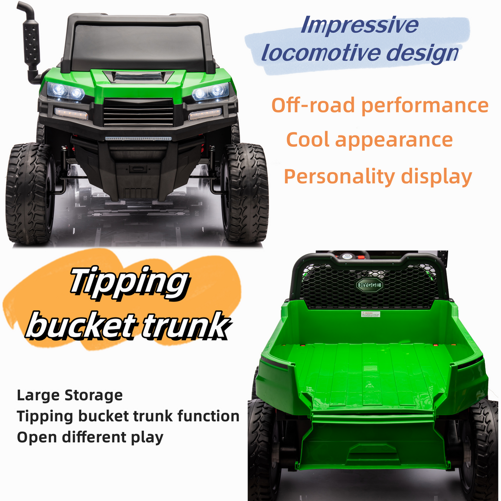 24V 2 Seater 6 Wheels XXL Ride On Car with EVA Tires, Bluetooth, Remote Control, Dump Bed, 5-Point Safety Harness (Green) G152610