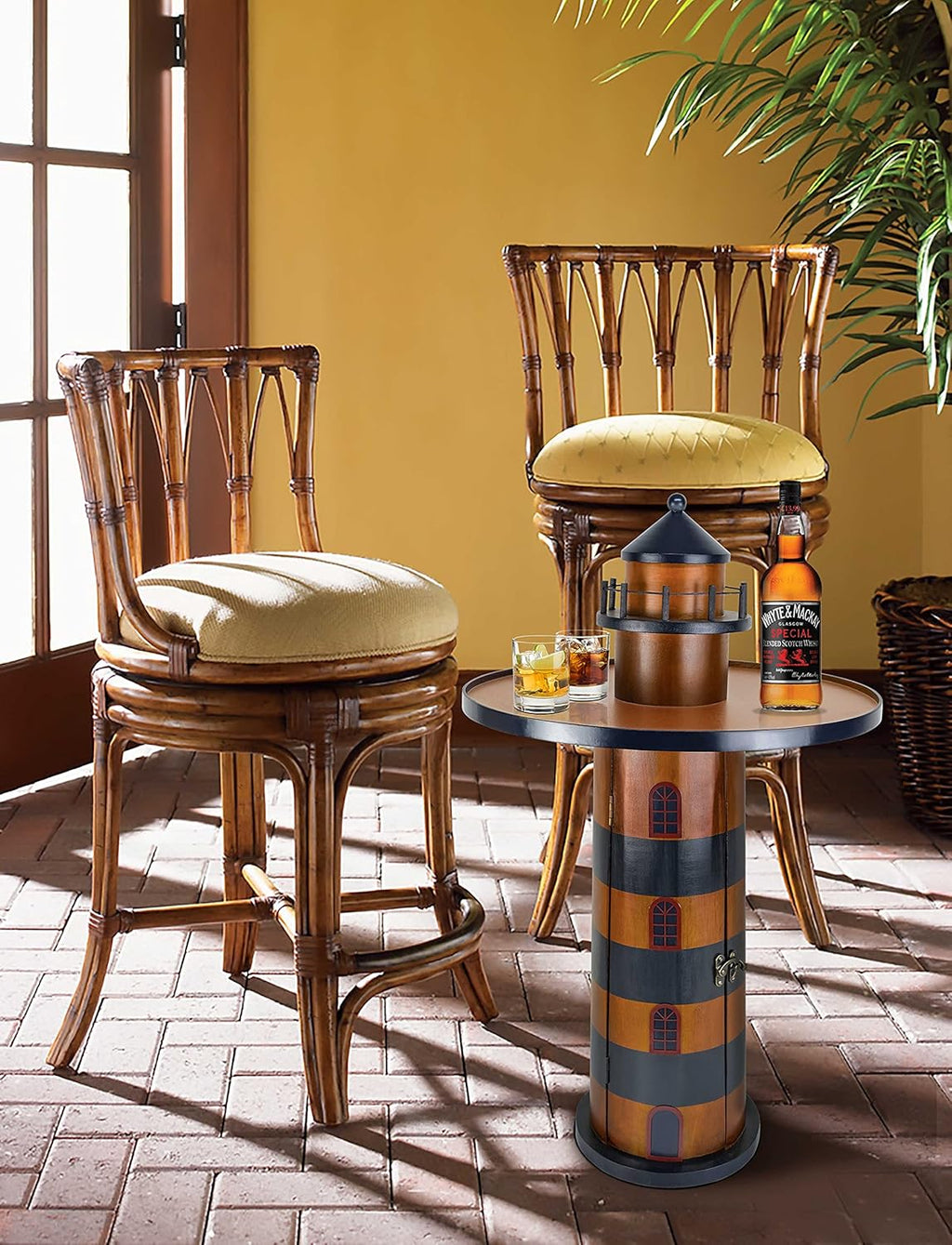 Wooden Lighthouse Beach Round Bar Table with Storage B509080