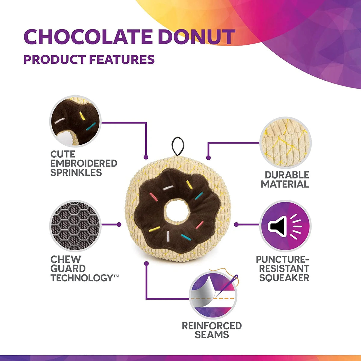 Chocolate Donut Squeaky Plush Dog Toy, Brown, Large M825