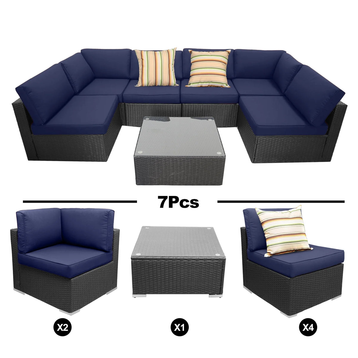 Blue PE Rattan Sofa Set of 7 with Cushions U325768