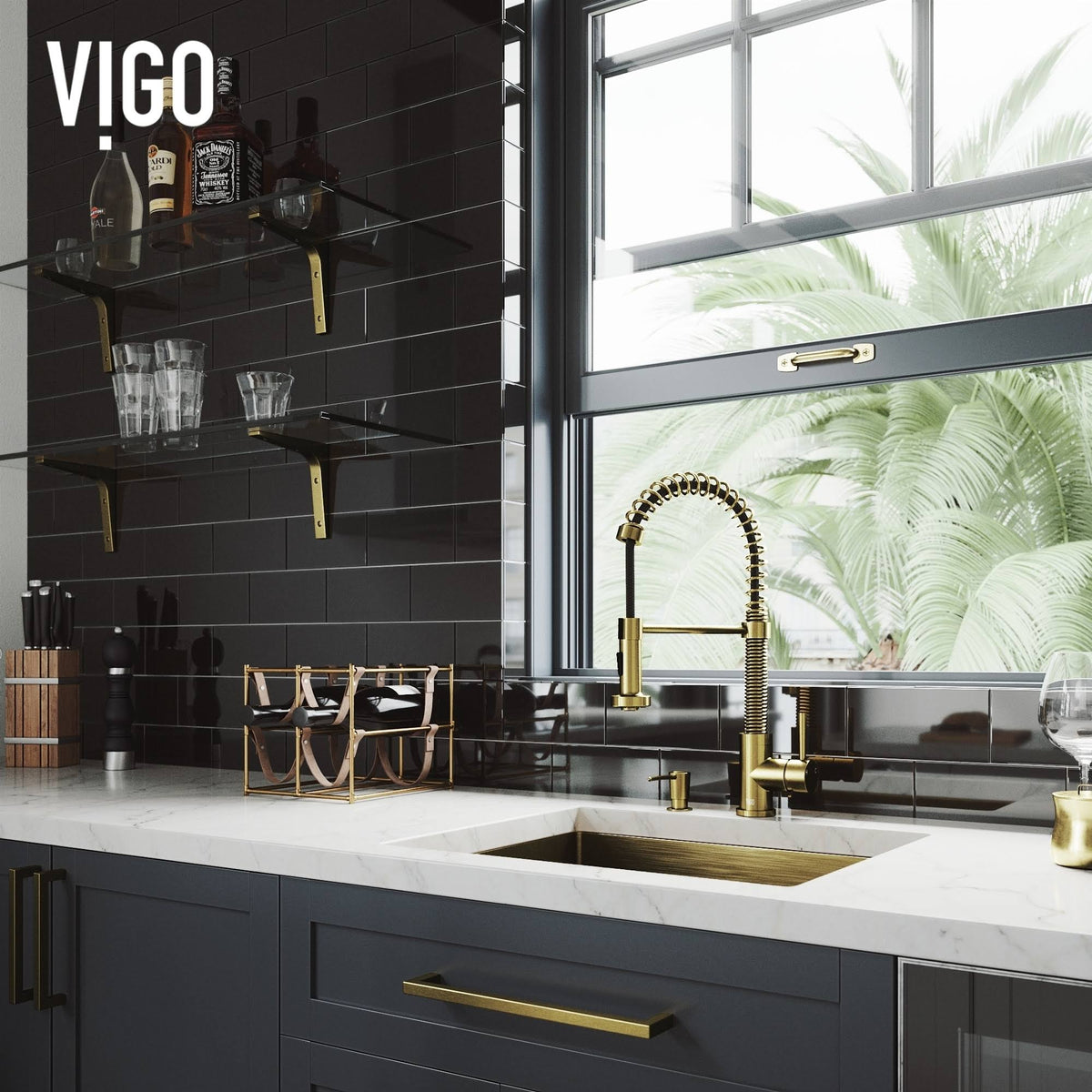 Matte Gold Pull-Down Kitchen Faucet with Soap Dispenser C332387