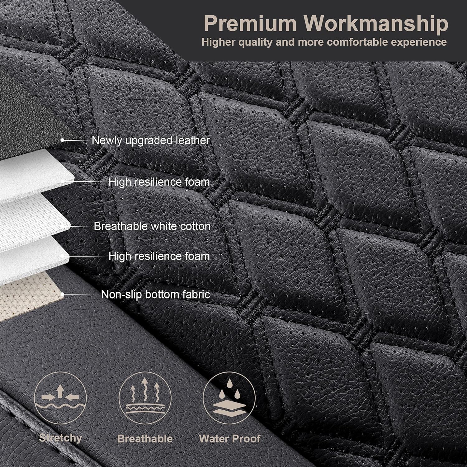 Pu Leather Car Seat Covers Full Set for Toyota RAV4 Hybrid 2019 2020 2021 2022 (Black) V6966