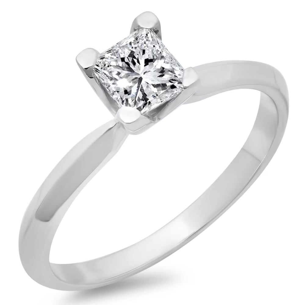 18K White Gold Princess Cut Diamond Solitaire Engagement Ring A2061