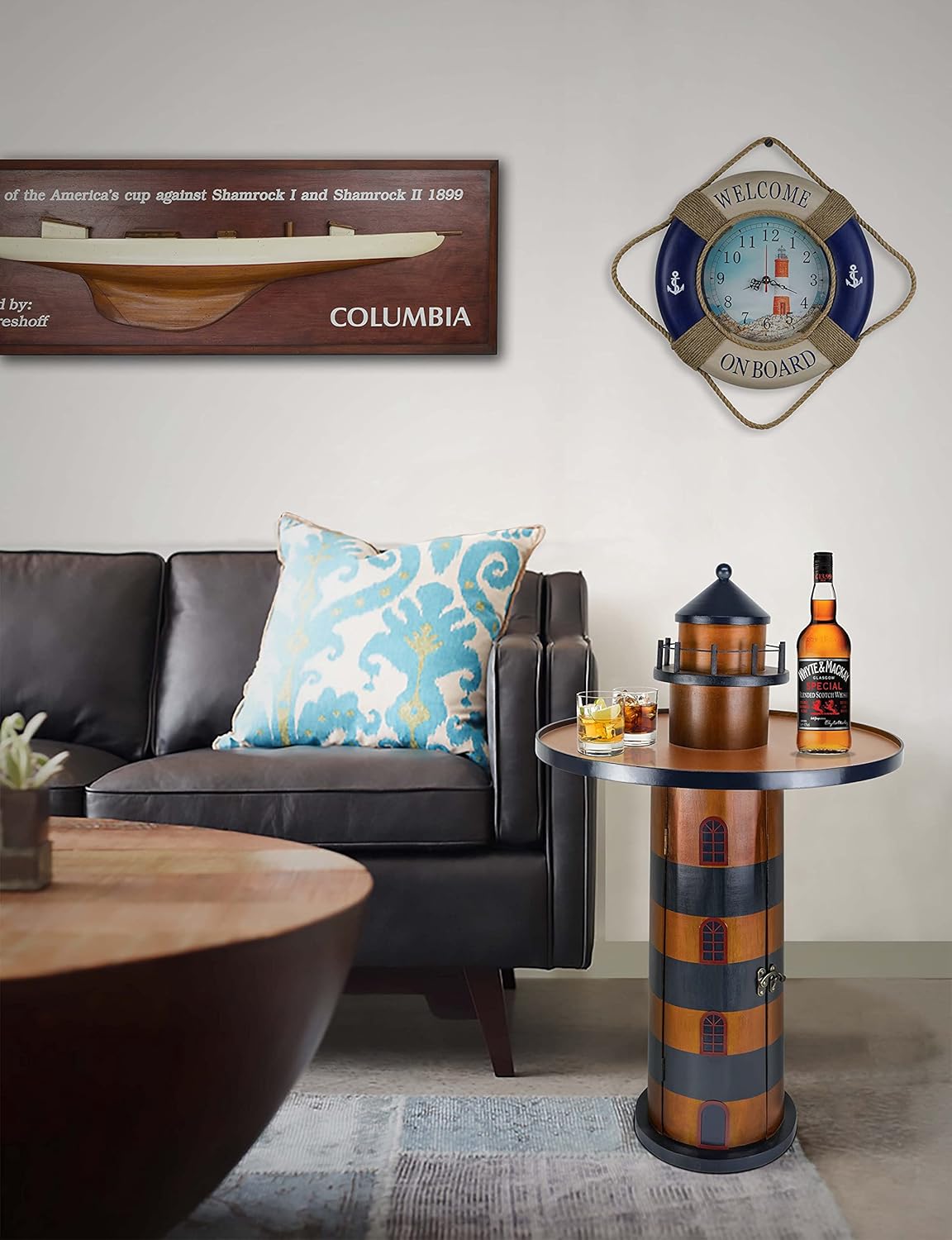 Wooden Lighthouse Beach Round Bar Table with Storage B509080