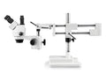 Trinocular Zoom Stereo Microscope with 10x Widefield Eyepiece, 0.7X—4.5X Zoom Range, 7X—45x Magnification Range, Double Arm Boom Stand V55855