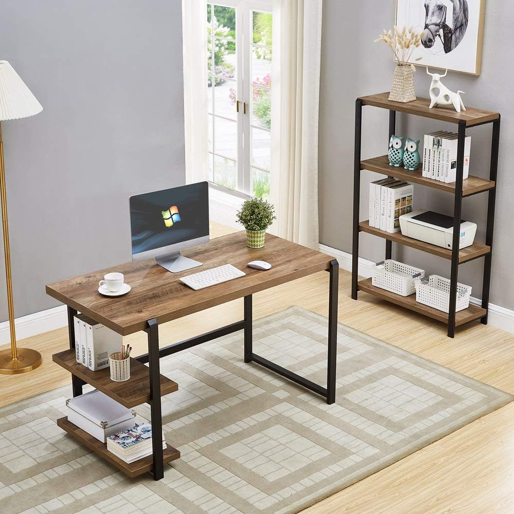 Rustic Oak 4 Tier Metal and Wood Bookshelf I688923