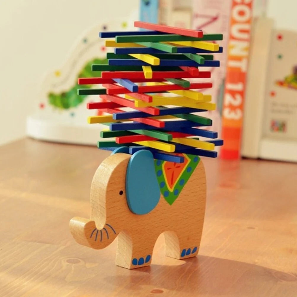 Wooden Stackable Building Blocks Set Balancing Games Playset Toys Educational Toys for Kids Children(Elephant) J94140
