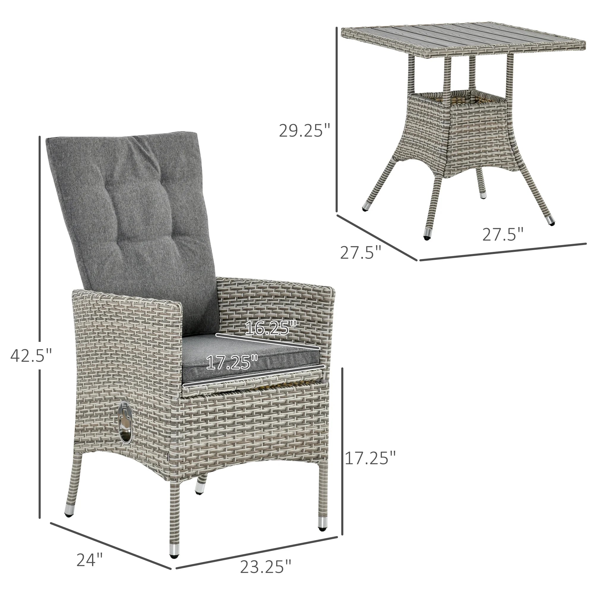 Gray 3pc Wicker Patio Furniture Set P3071