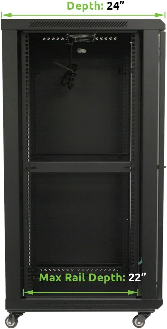 22U Wall Mount Server Cabinet Glass Door Lock Casters and Shelves I488686