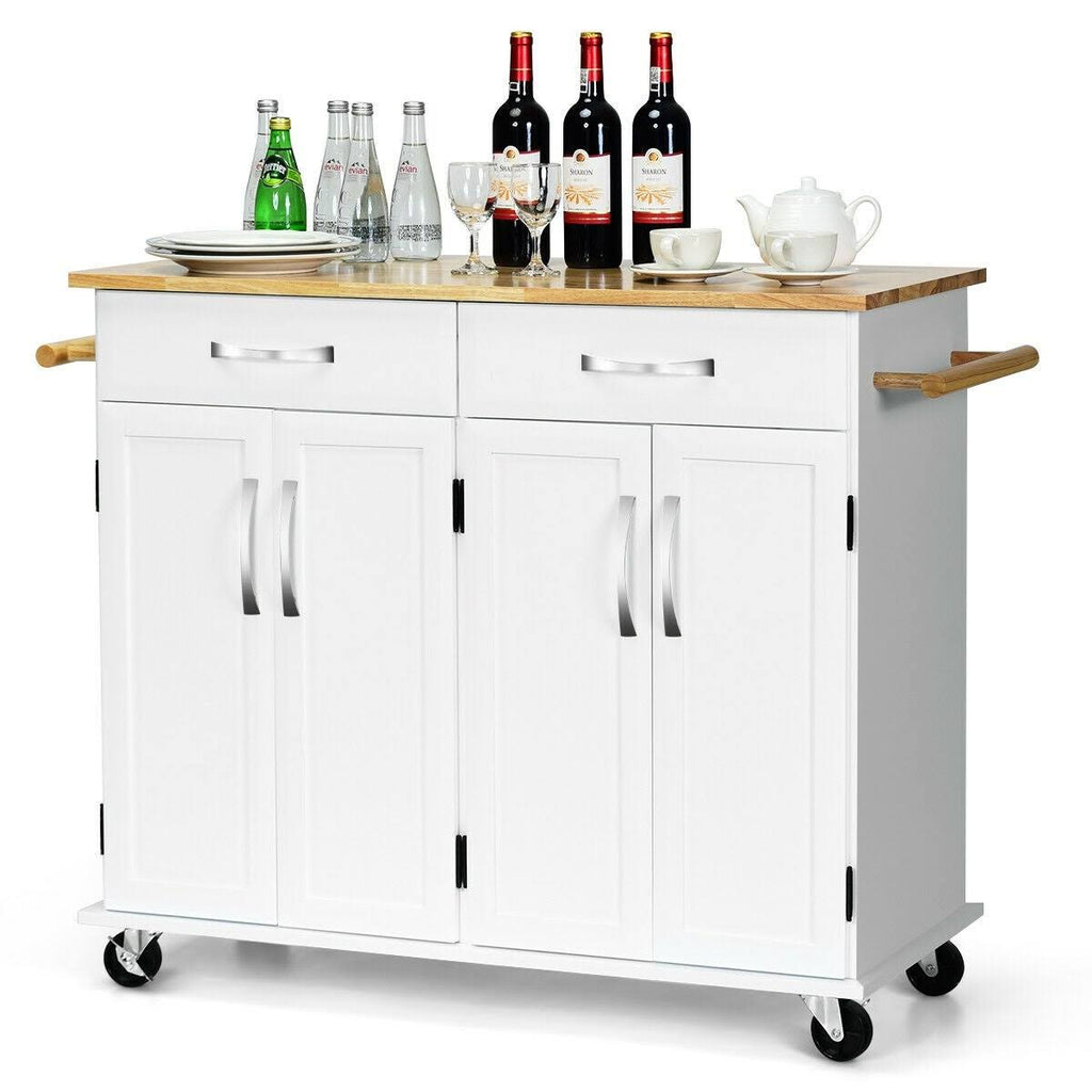 White Wood Top Rolling Kitchen Utility Cart F529