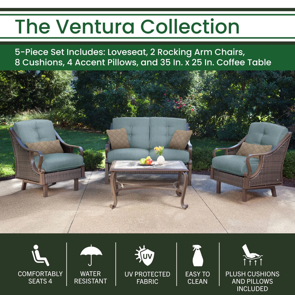 Ocean Blue Wicker and Steel Outdoor Conversation Set T500