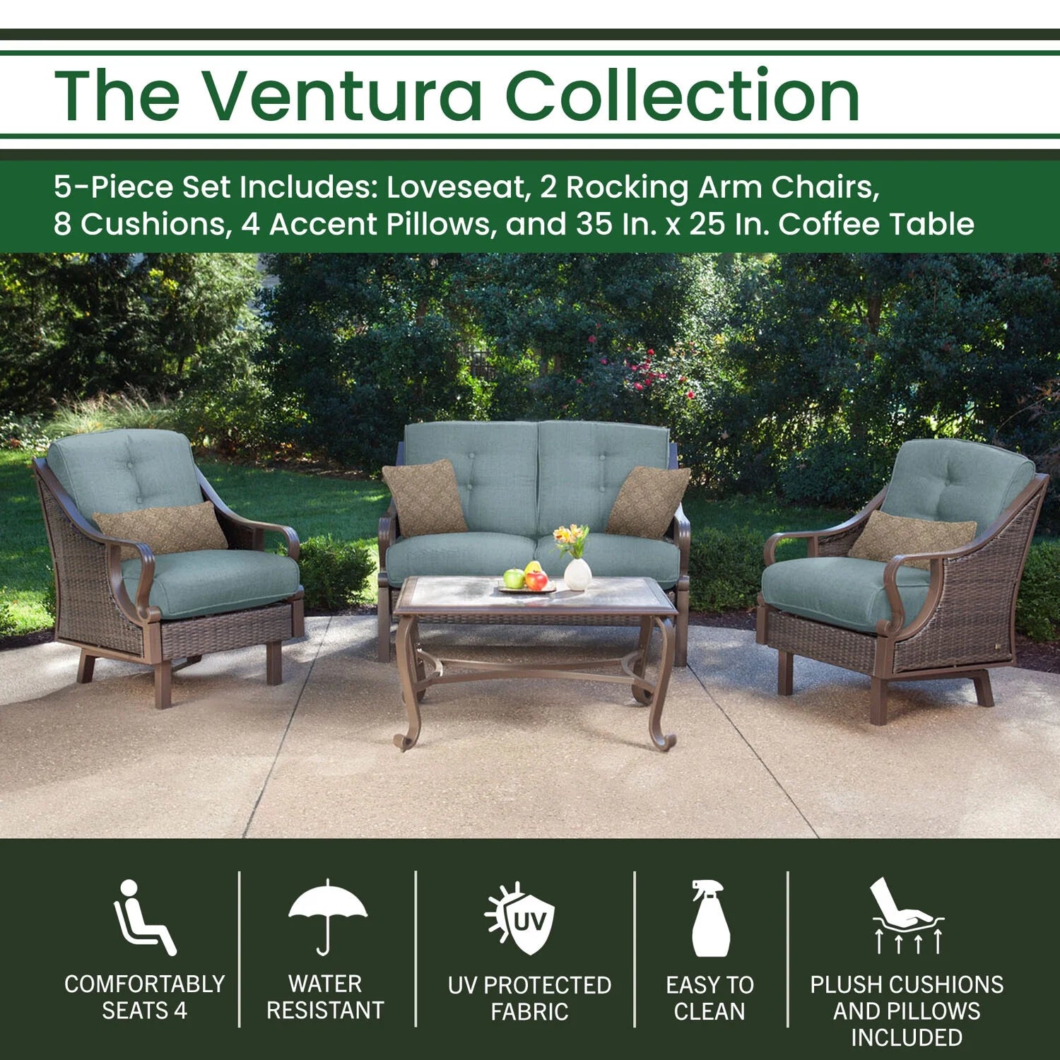 Ocean Blue Wicker and Steel Outdoor Conversation Set T500