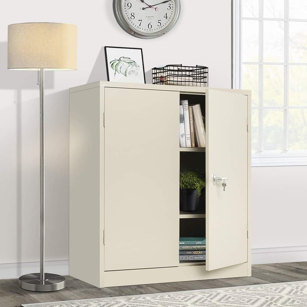 Gray Lockable Steel Storage Cabinet with Doors and Shelves S124338