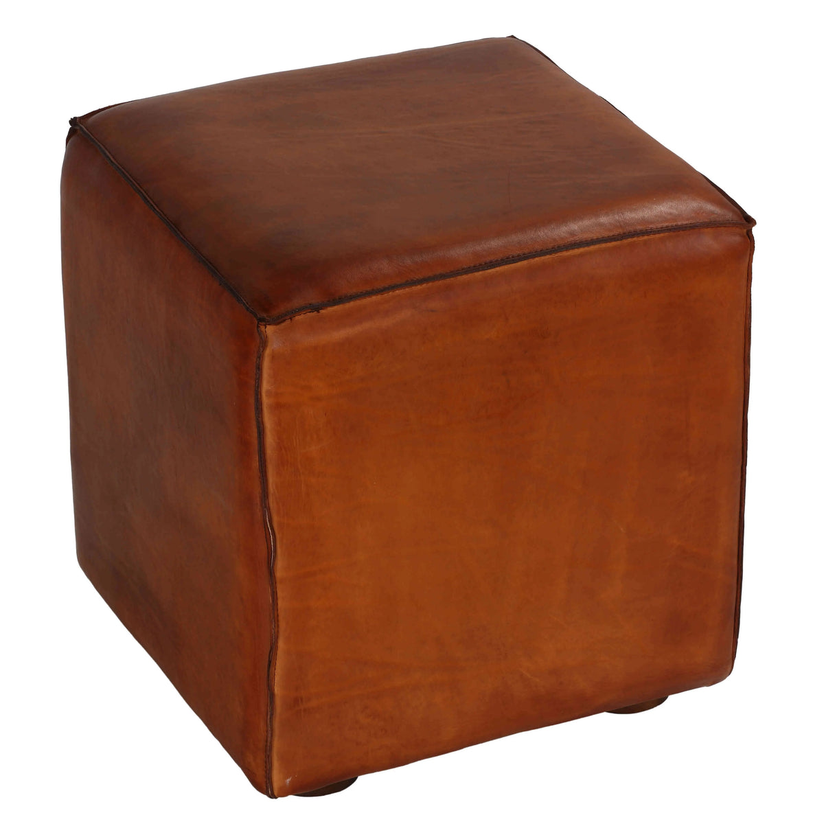 Saddle Brown Genuine Leather Cube Ottoman B61394