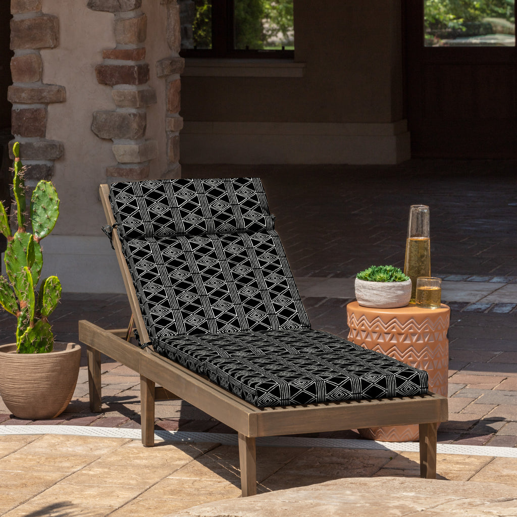Black Global Stripe Outdoor Chaise Lounge Cushion L270