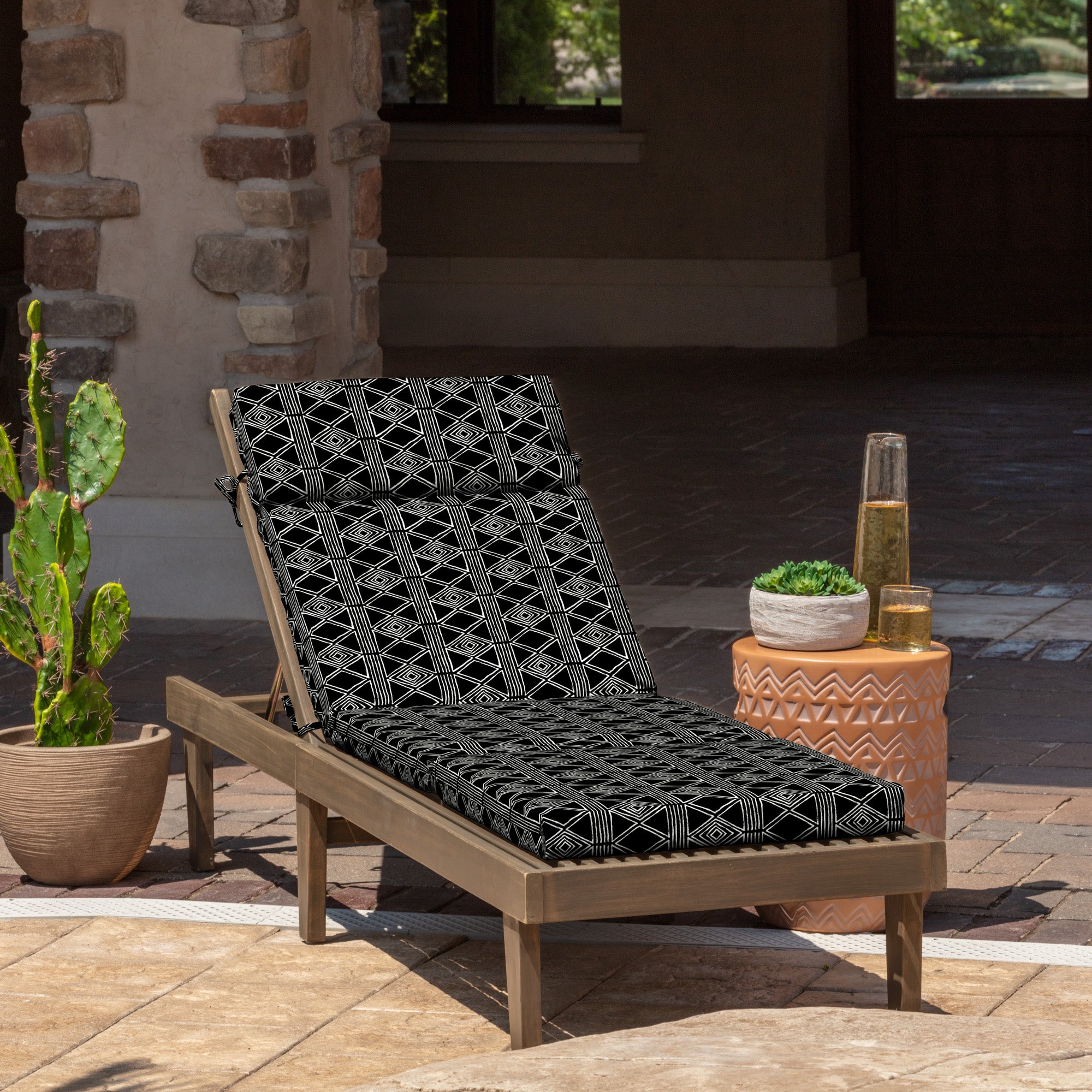 Black Global Stripe Outdoor Chaise Lounge Cushion L270