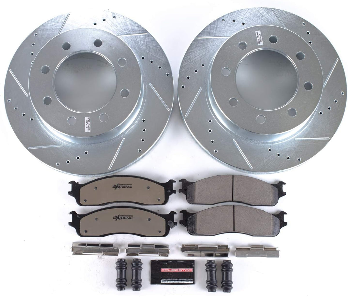 Front Z36 Carbon Fiber Ceramic Brake Pads and Drilled Slotted Brake Rotors C7901