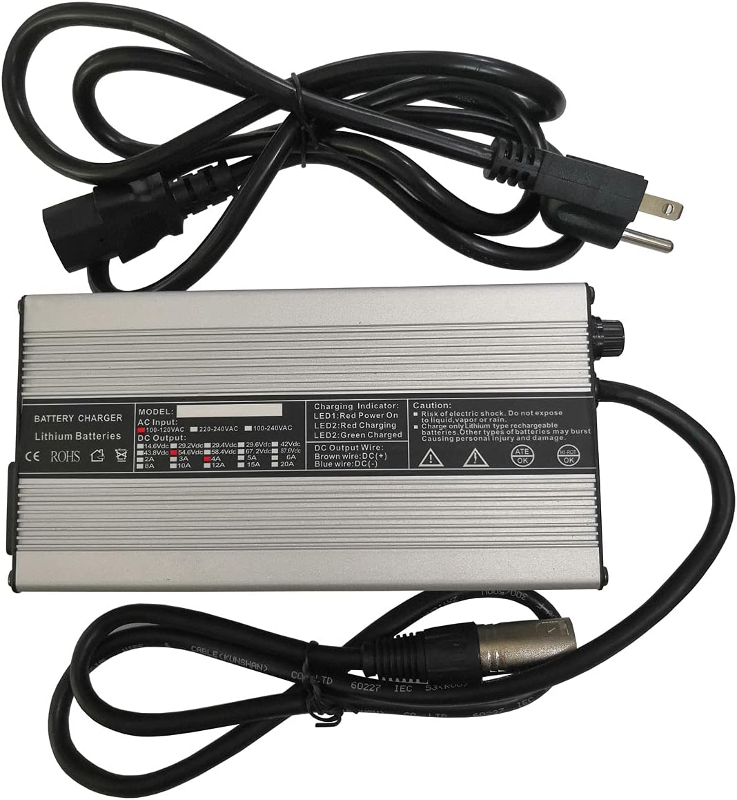 54.6V 4A Battery Charger for 48V 13S Lithium Battery with 3-Pin XLR Connector Pack of 2 R4047