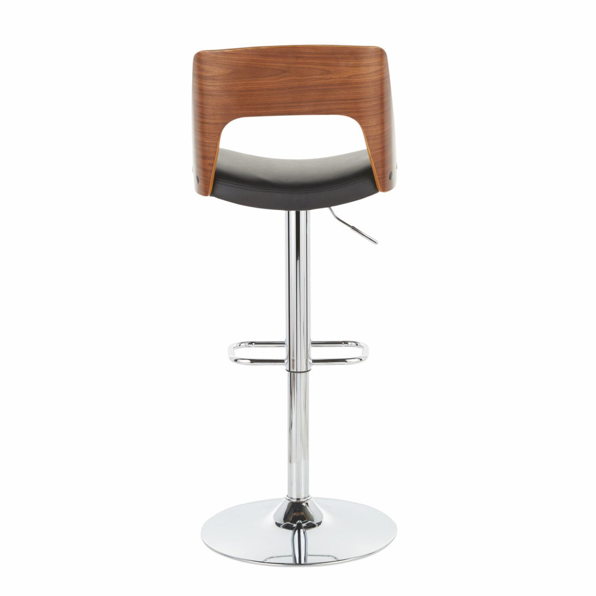 Adjustable Swivel Barstool in Chrome, Walnut and Black Faux Leather - Set Of 2 R9793