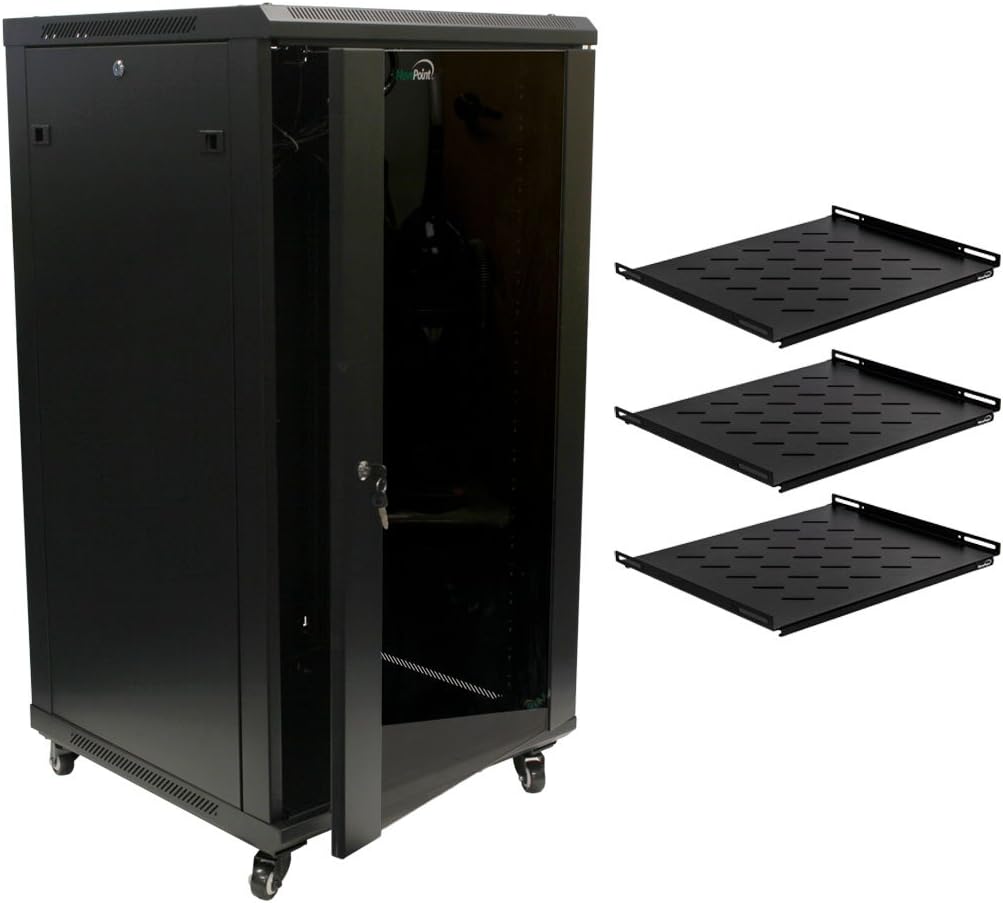 22U Wall Mount Server Cabinet Glass Door Lock Casters and Shelves I488686
