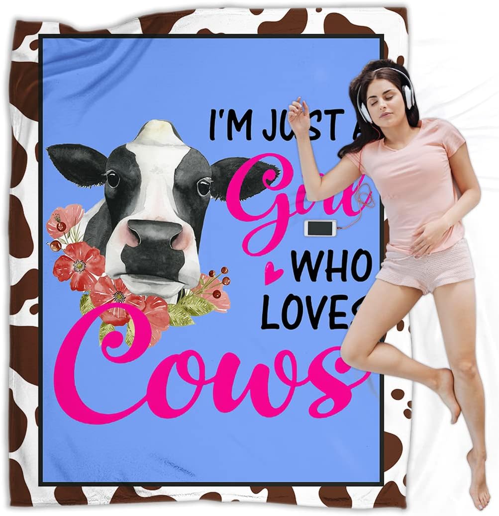 Pink Cow Print Plush Fleece Throw Blanket 60x50 S125