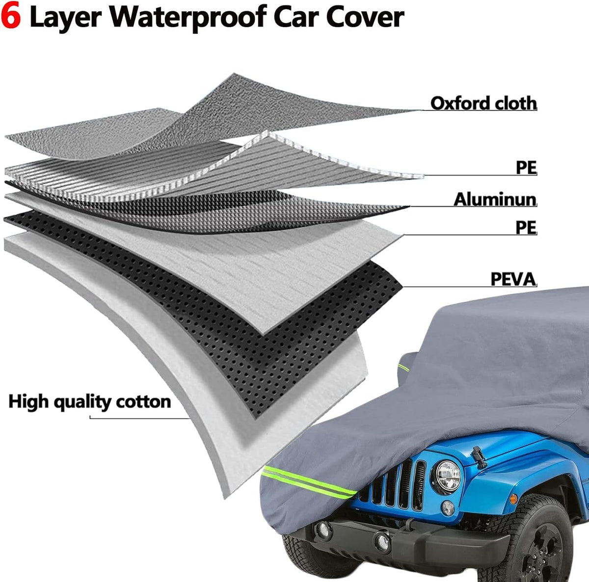 210D Oxford Waterproof Car Cover with Zipper Door, Reflective Strip, Windproof Straps Z628973