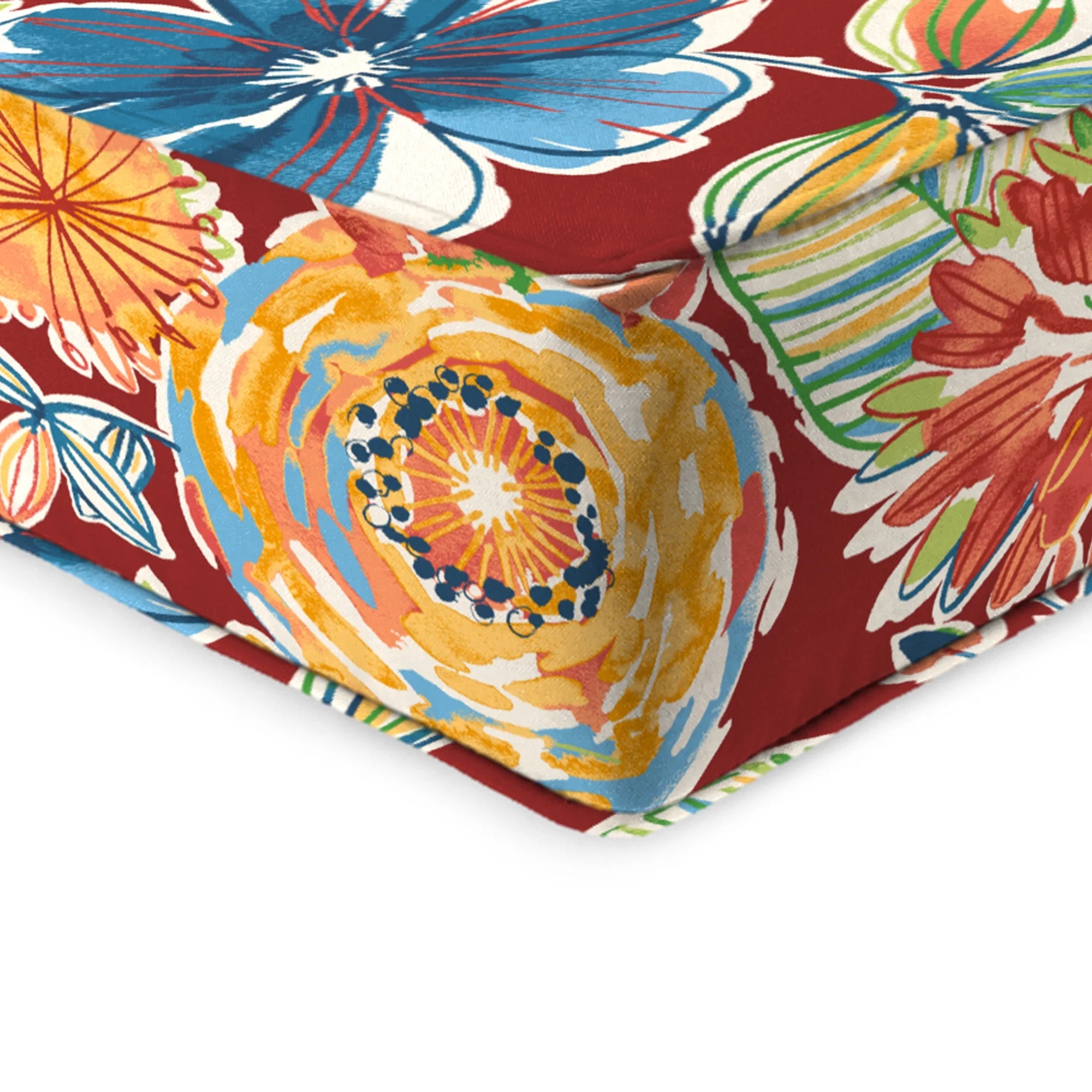 Colsen Berry Red Floral Rectangular Outdoor Deep Seating Chair Seat and Back Cushion with Welt R610