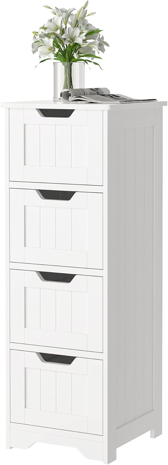 White 4 Drawer Bathroom Floor Storage Cabinet S696617