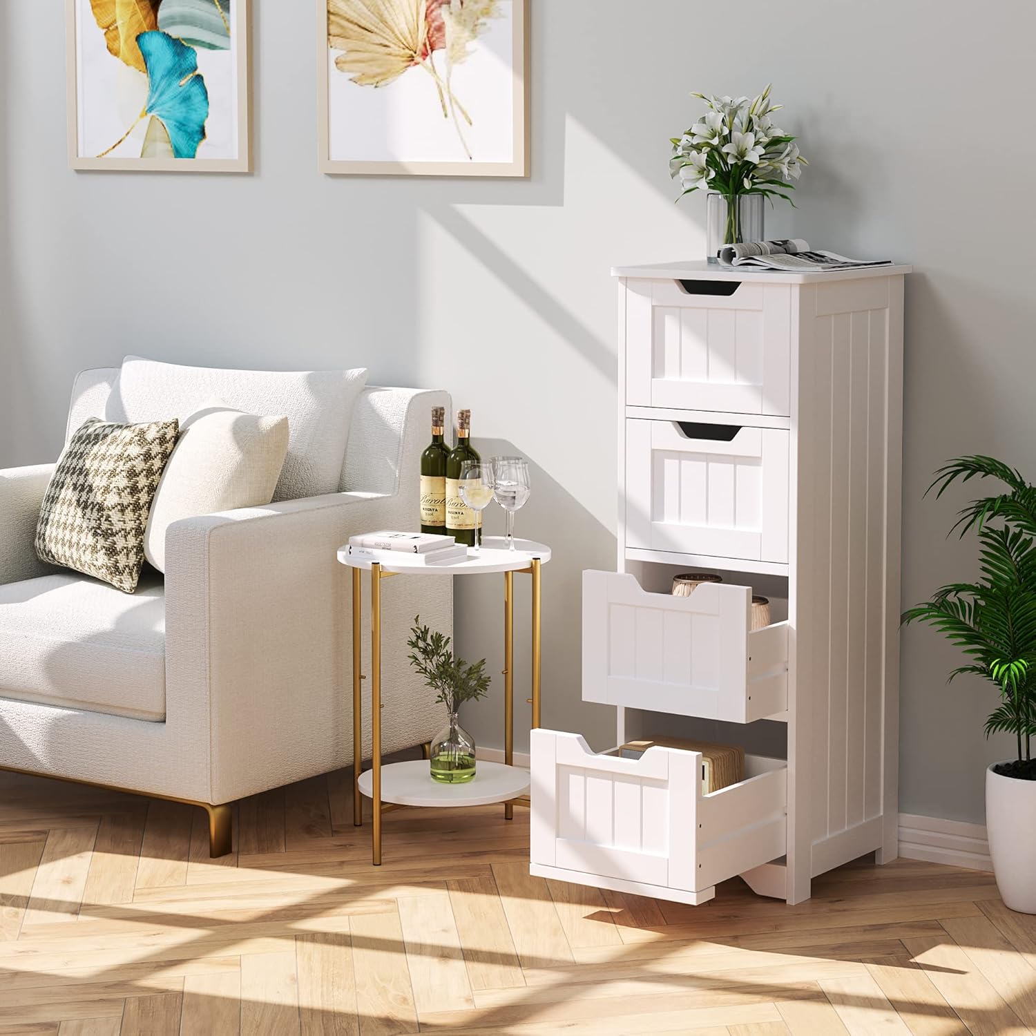 White 4 Drawer Bathroom Floor Storage Cabinet S696617