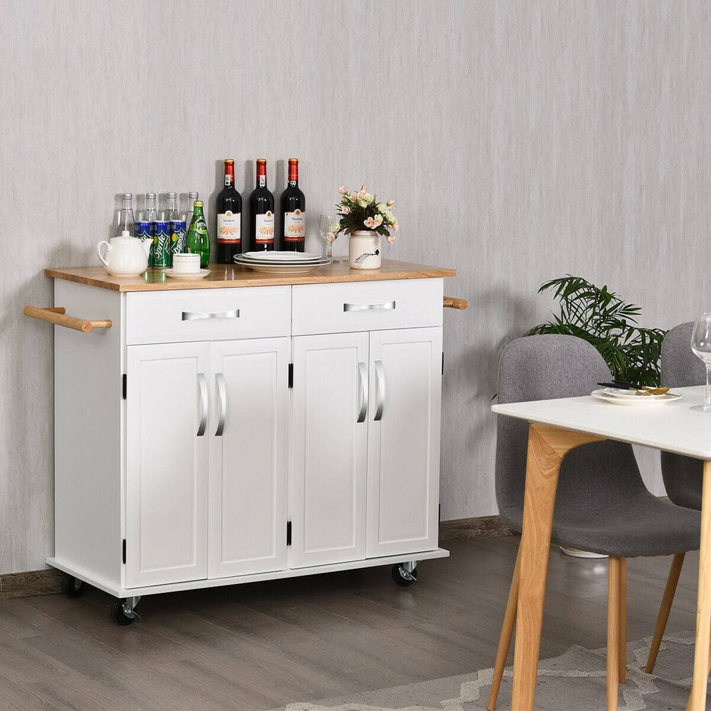 White Wood Top Rolling Kitchen Utility Cart F529