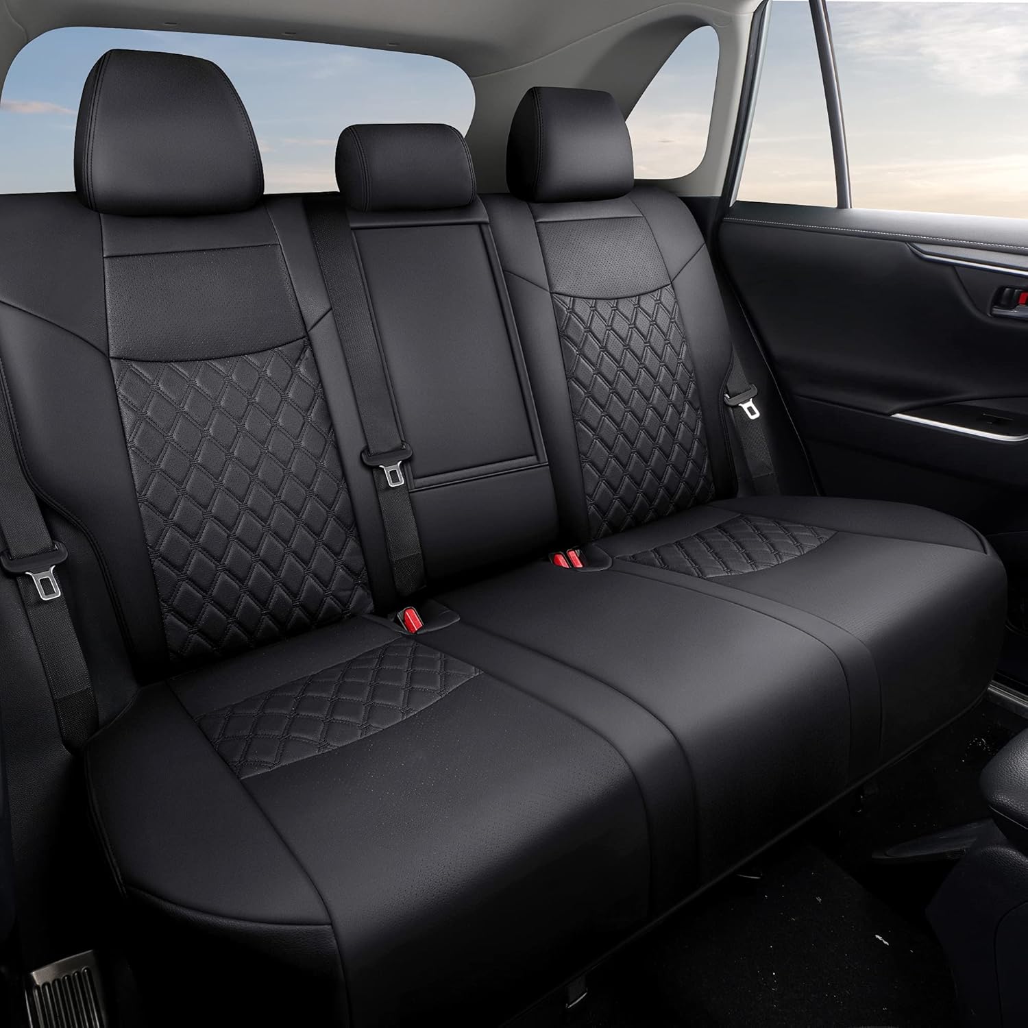Pu Leather Car Seat Covers Full Set for Toyota RAV4 Hybrid 2019 2020 2021 2022 (Black) V6966
