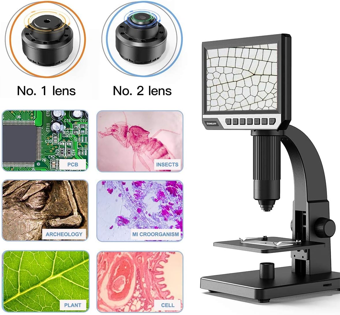 7'' IPS Display Digital Microscope with 2000X Dual Lens N253