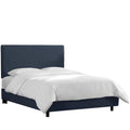 Navy Linen Queen Box Seam Bed O8107