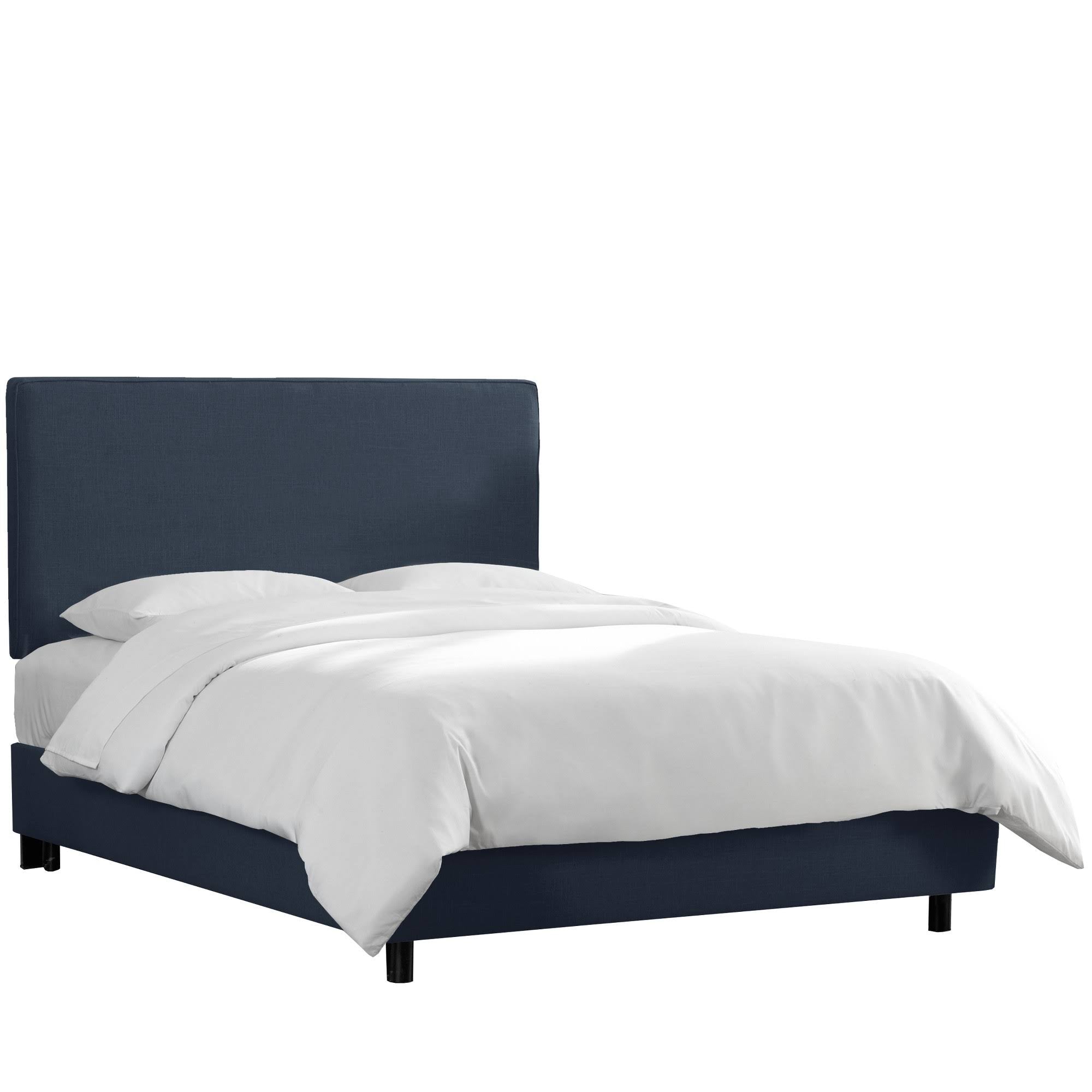 Navy Linen Queen Box Seam Bed O8107