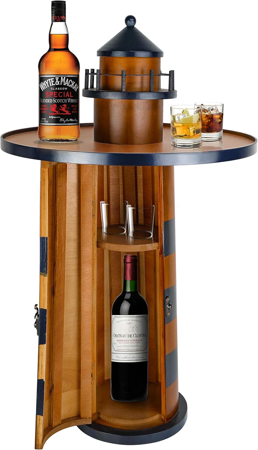 Wooden Lighthouse Beach Round Bar Table with Storage B509080