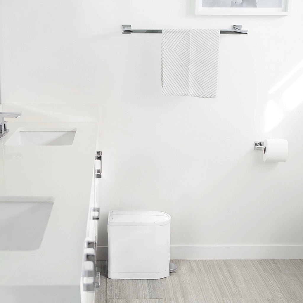 White Stainless Steel Butterfly Lid Bathroom Trash Can Y66034