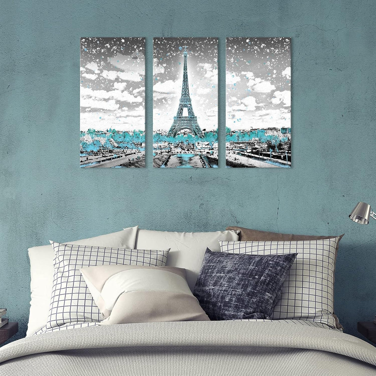 Black and White Turquoise Eiffel Tower Canvas Painting S348