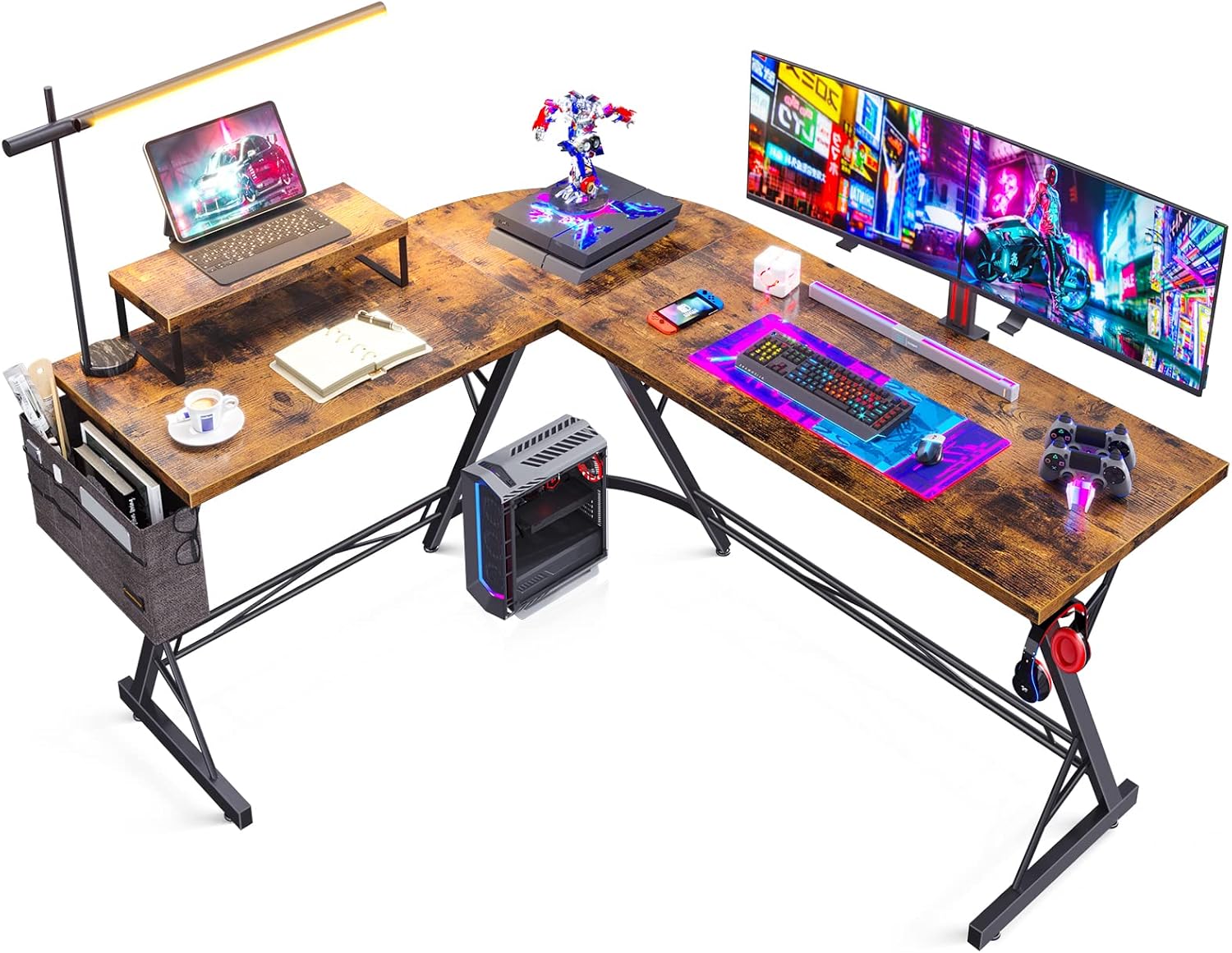 58" L Shaped Computer Desk with Monitor Stand D6374
