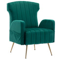 Green Velvet Wingback Accent Chair with Metal Legs J236